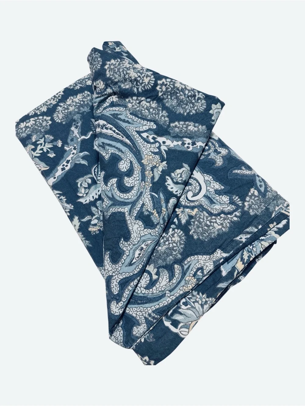 Pottery Barn Full Queen Paisley Floral Cotton Duvet Cover Navy Blue